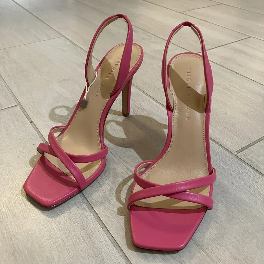 Veronica Beard Analita Hot Pink Leather Slingback Stiletto Sandals Sz 8.5